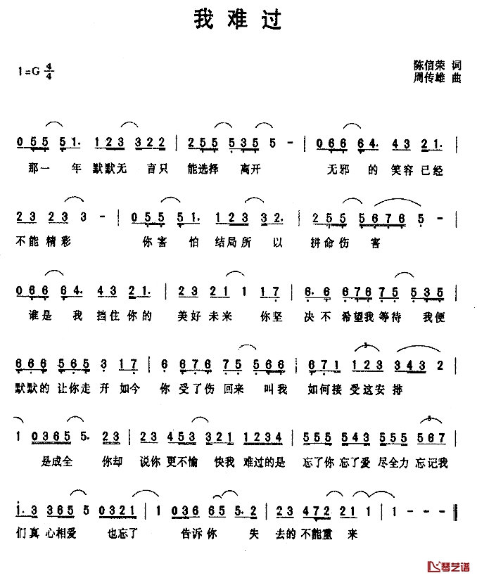 我难过简谱-陈信荣词/周传雄曲