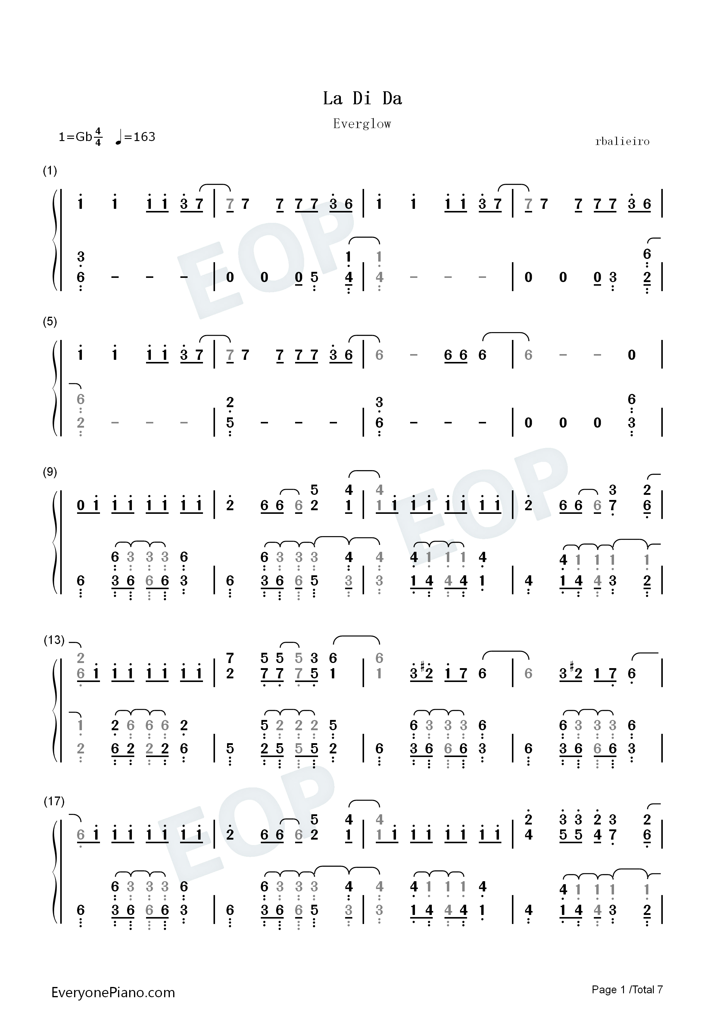 La Di Da钢琴简谱-Everglow演唱