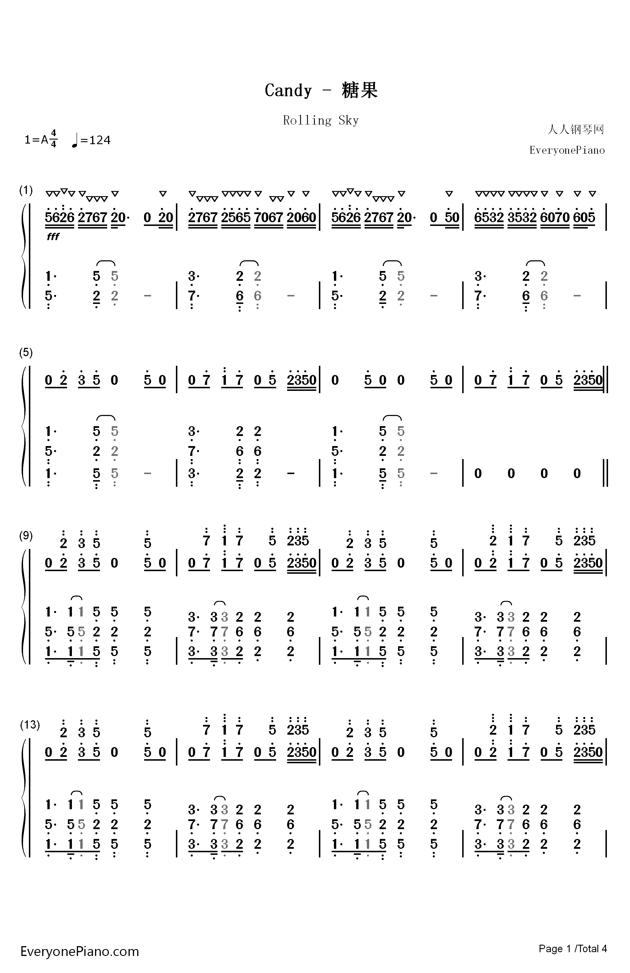 Candy钢琴简谱-数字双手-猎豹移动公司