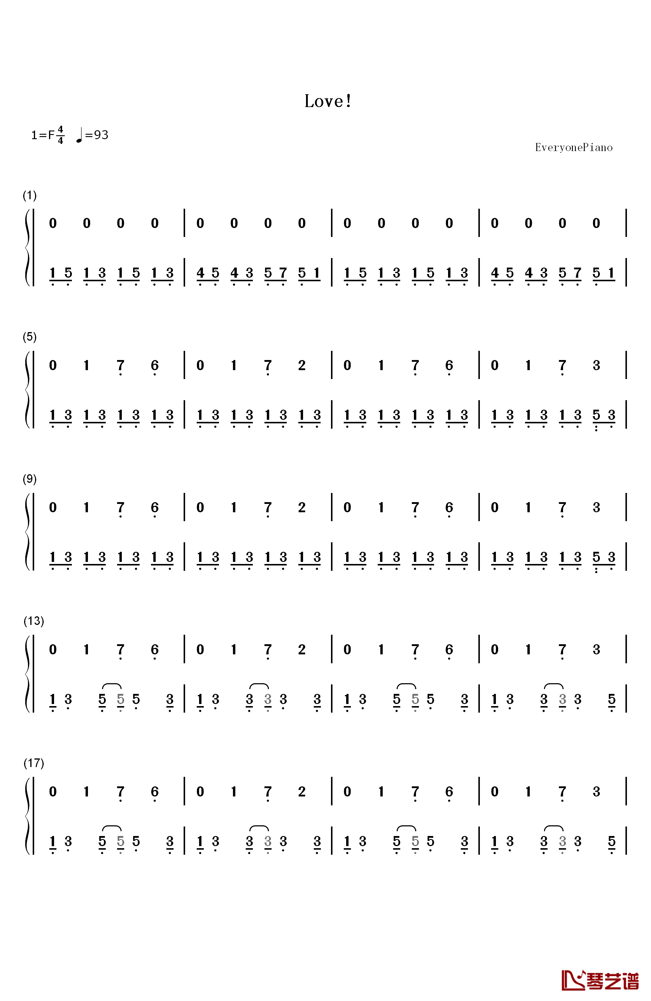 LOVE钢琴简谱-数字双手-田馥甄