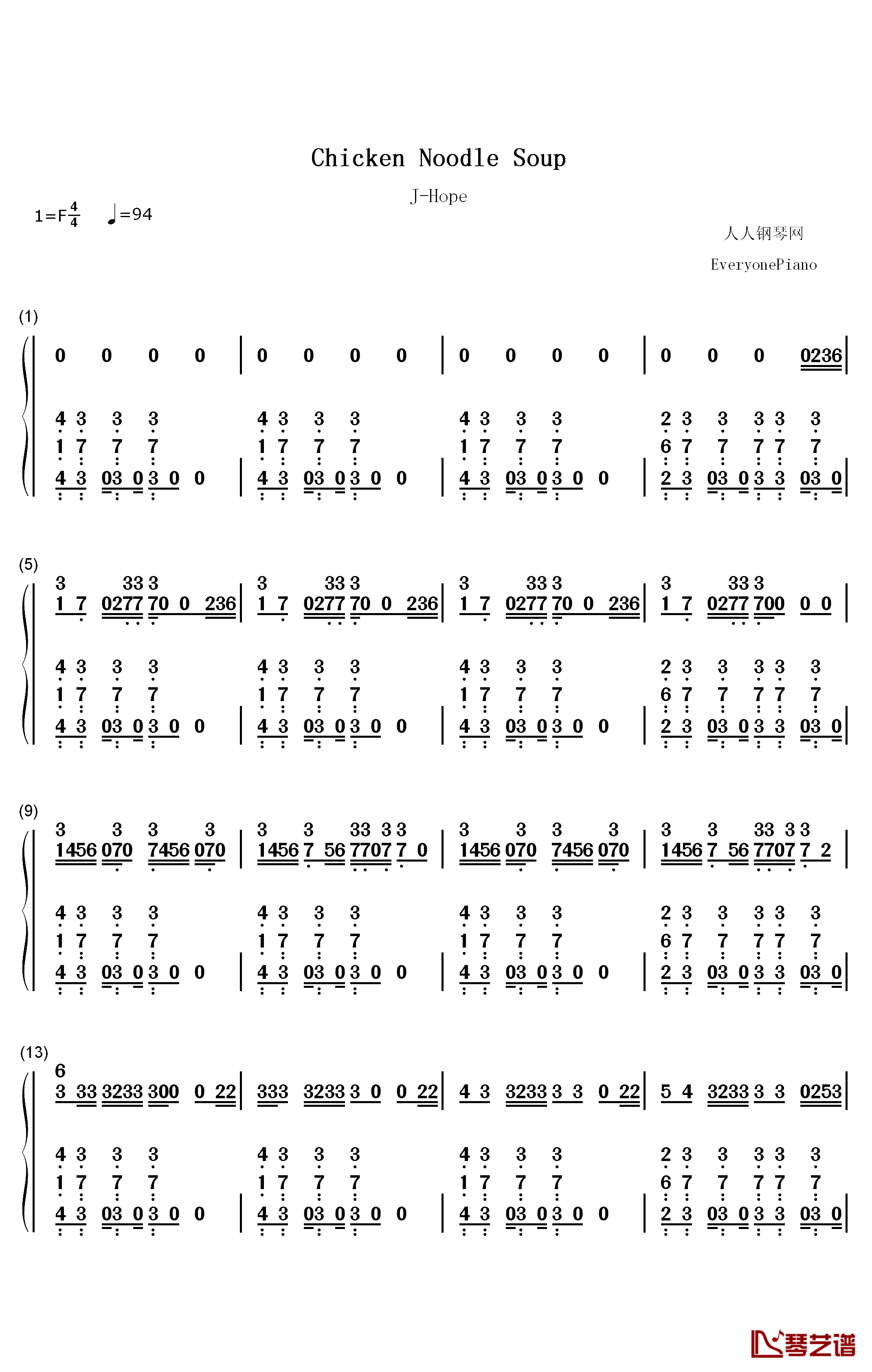 Chicken Noodle Soup钢琴简谱-数字双手-J-Hope