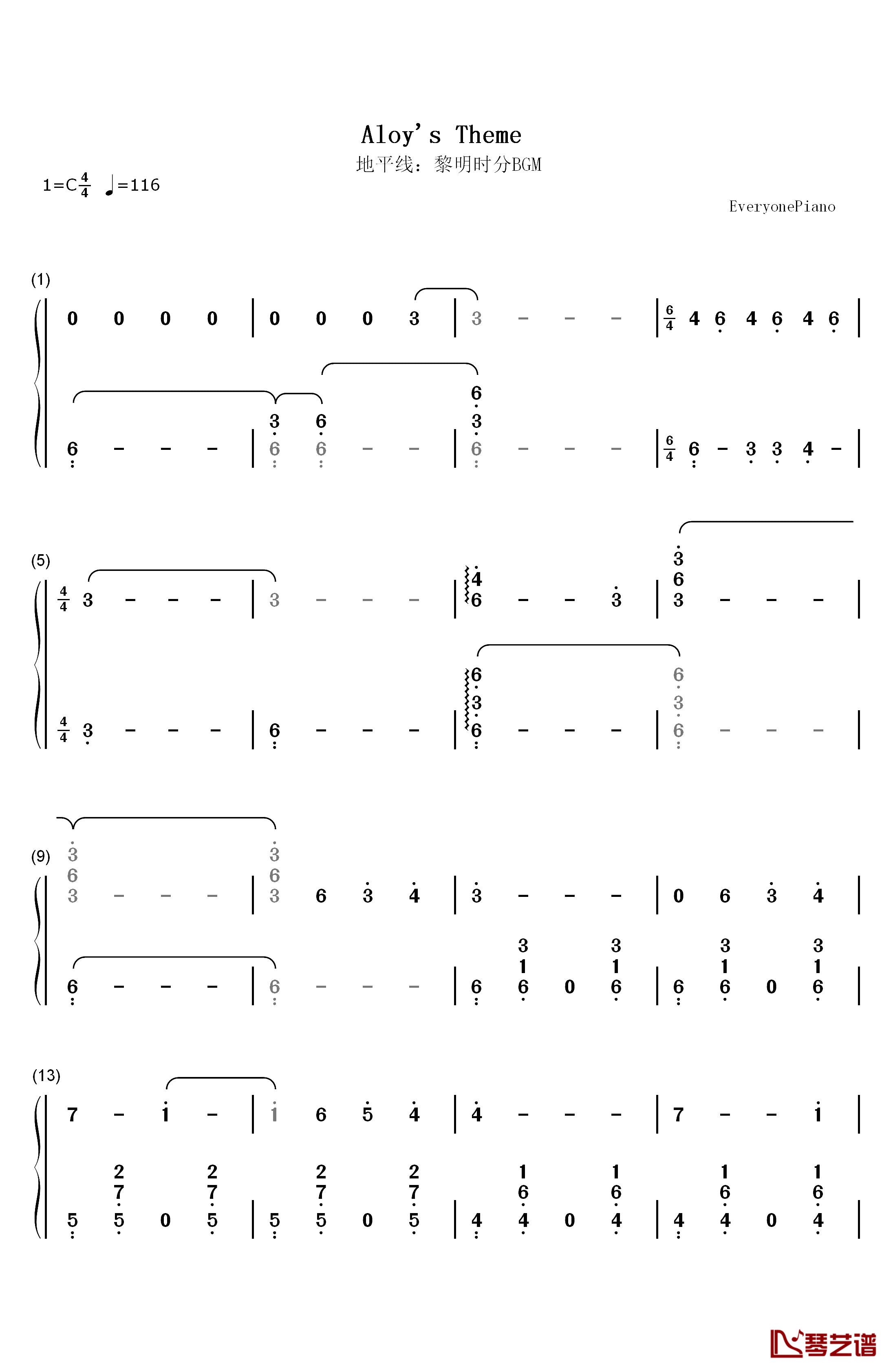 Aloy's Theme钢琴简谱-数字双手-Joris de Man