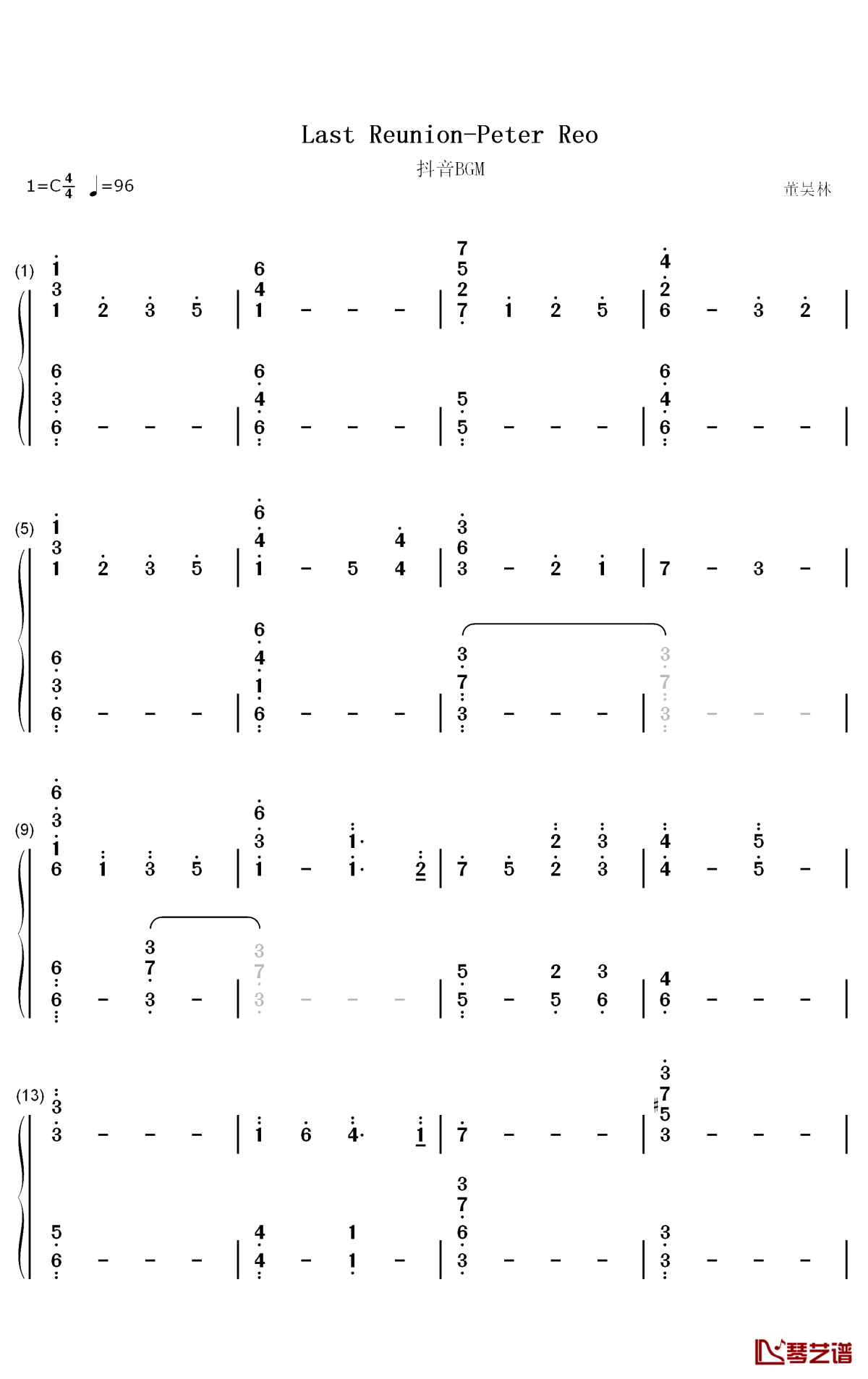 Last Reunion钢琴简谱-数字双手-Peter Reo