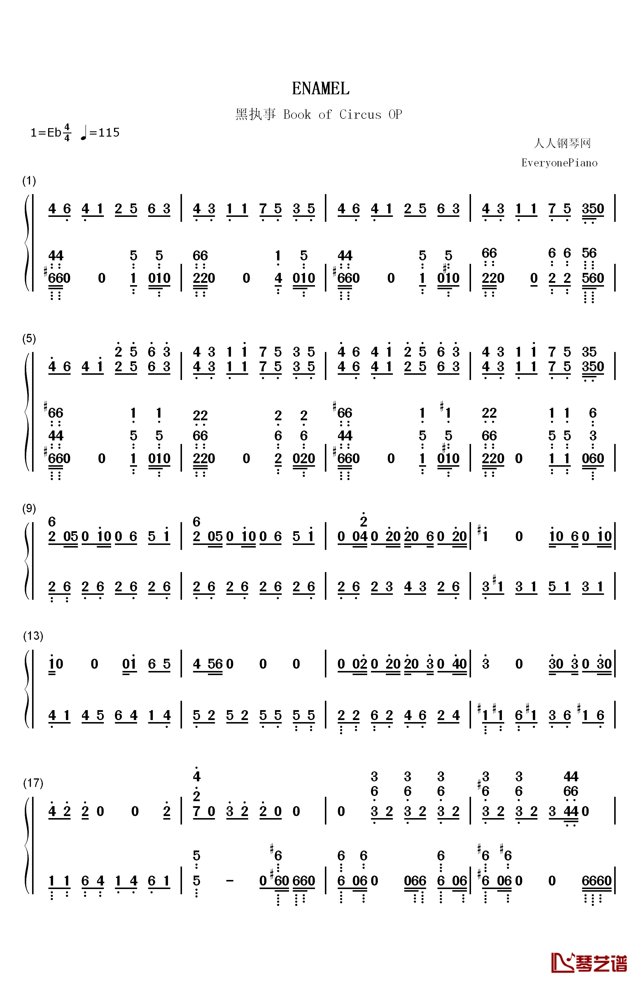 ENAMEL钢琴简谱-数字双手-SID