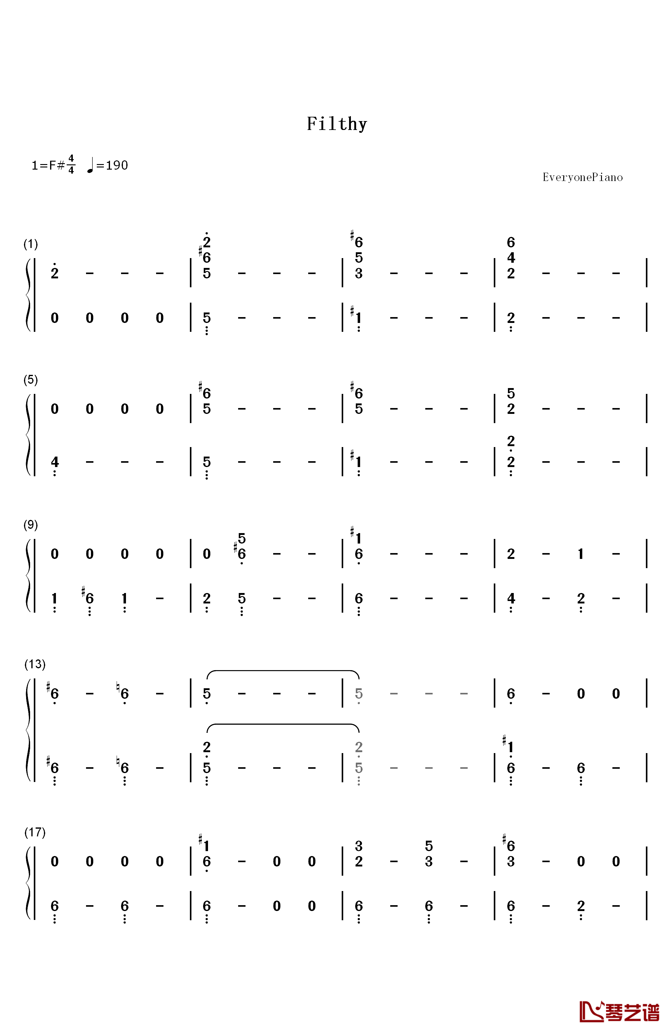 Filthy钢琴简谱-数字双手-Justin Timberlake