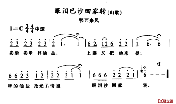 眼泪巴沙回家转简谱-