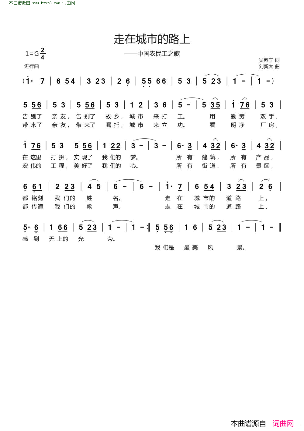 走在城市的路上中国农民工之歌简谱