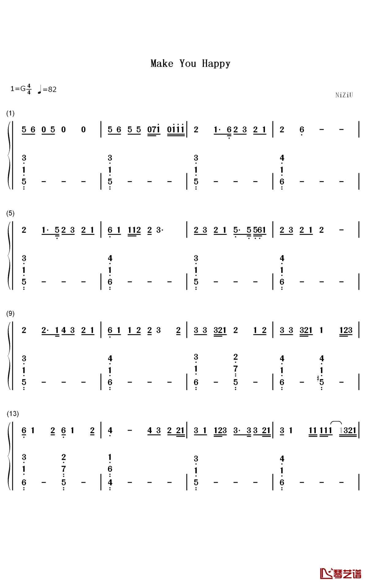 Make You Happy钢琴简谱-数字双手-NiziU