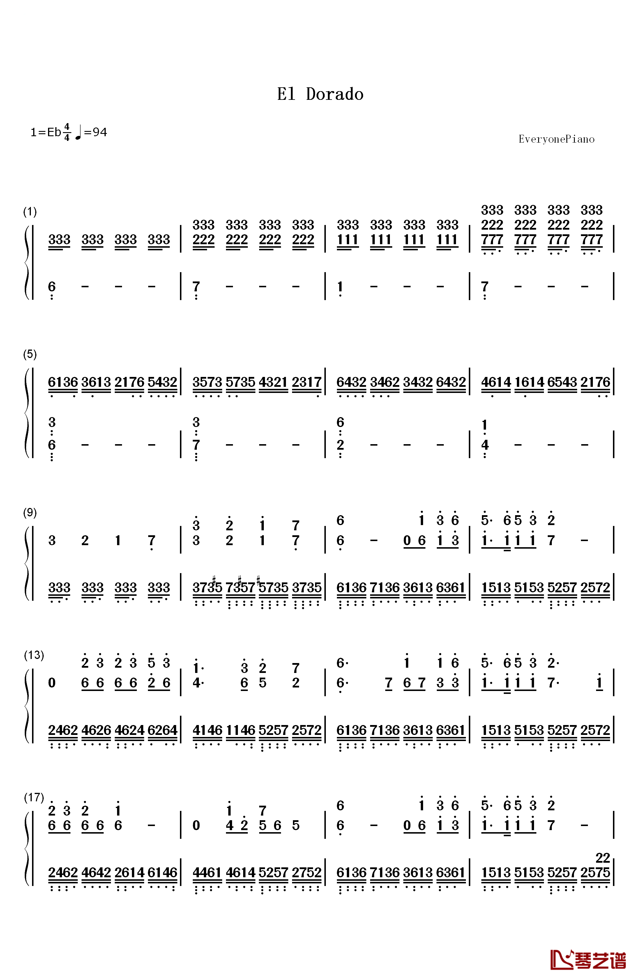 El Dorado钢琴简谱-数字双手-Two Steps from Hell