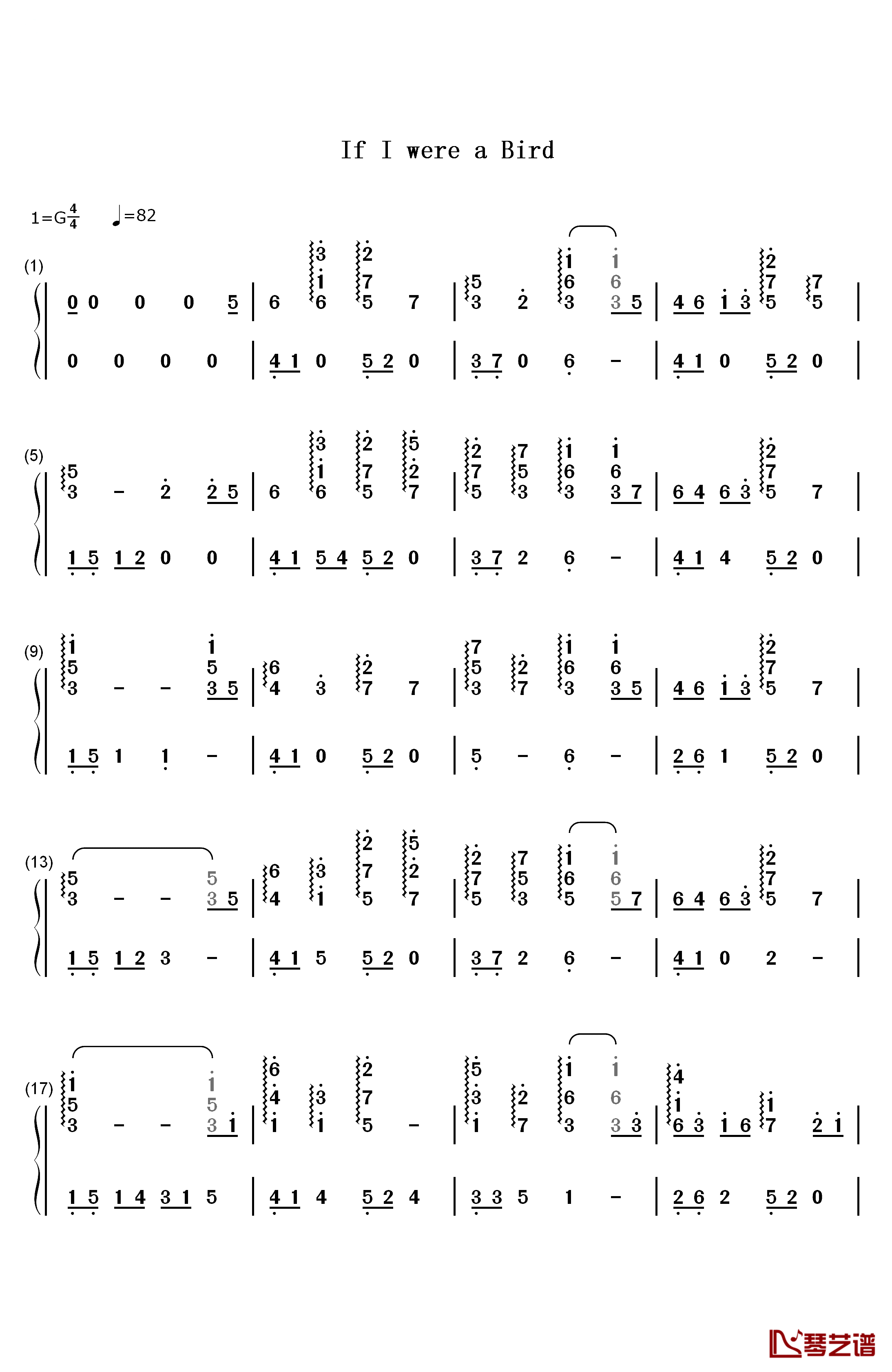 if i were a bird钢琴简谱-数字双手-黑石瞳