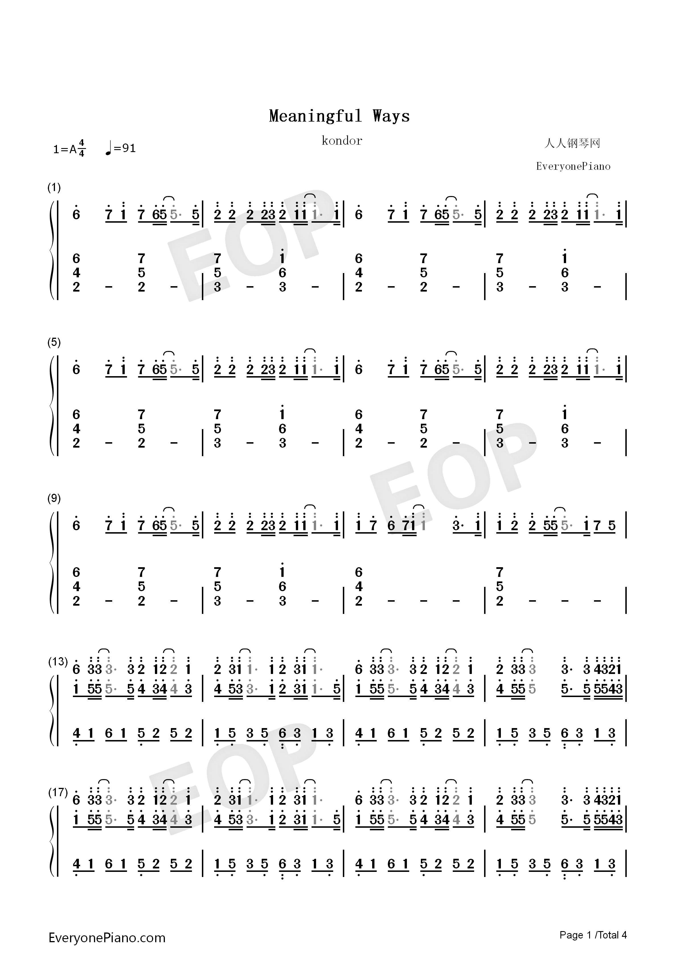 Meaningful Ways钢琴简谱-Kondor演唱