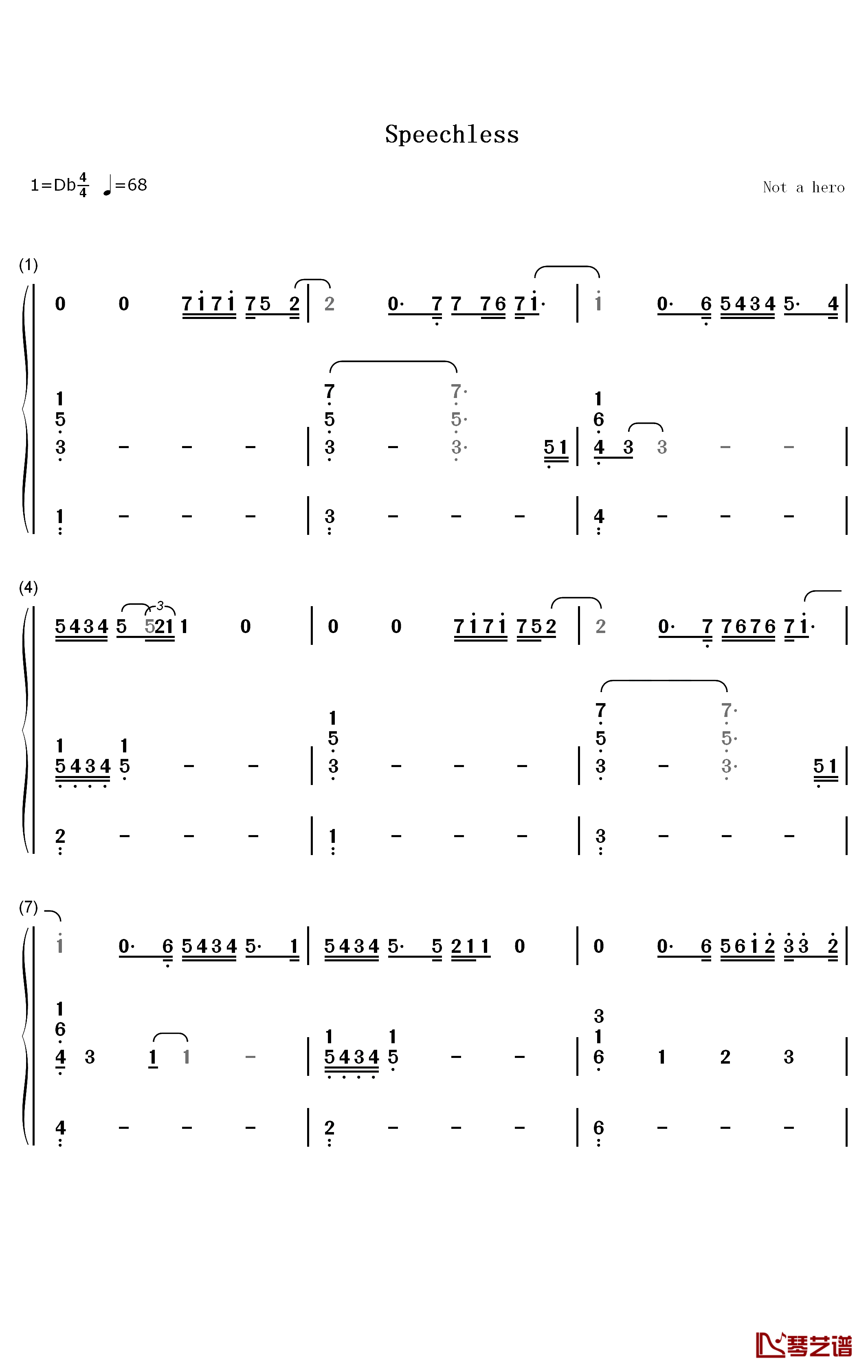 Speechless钢琴简谱-数字双手-Dan + Shay