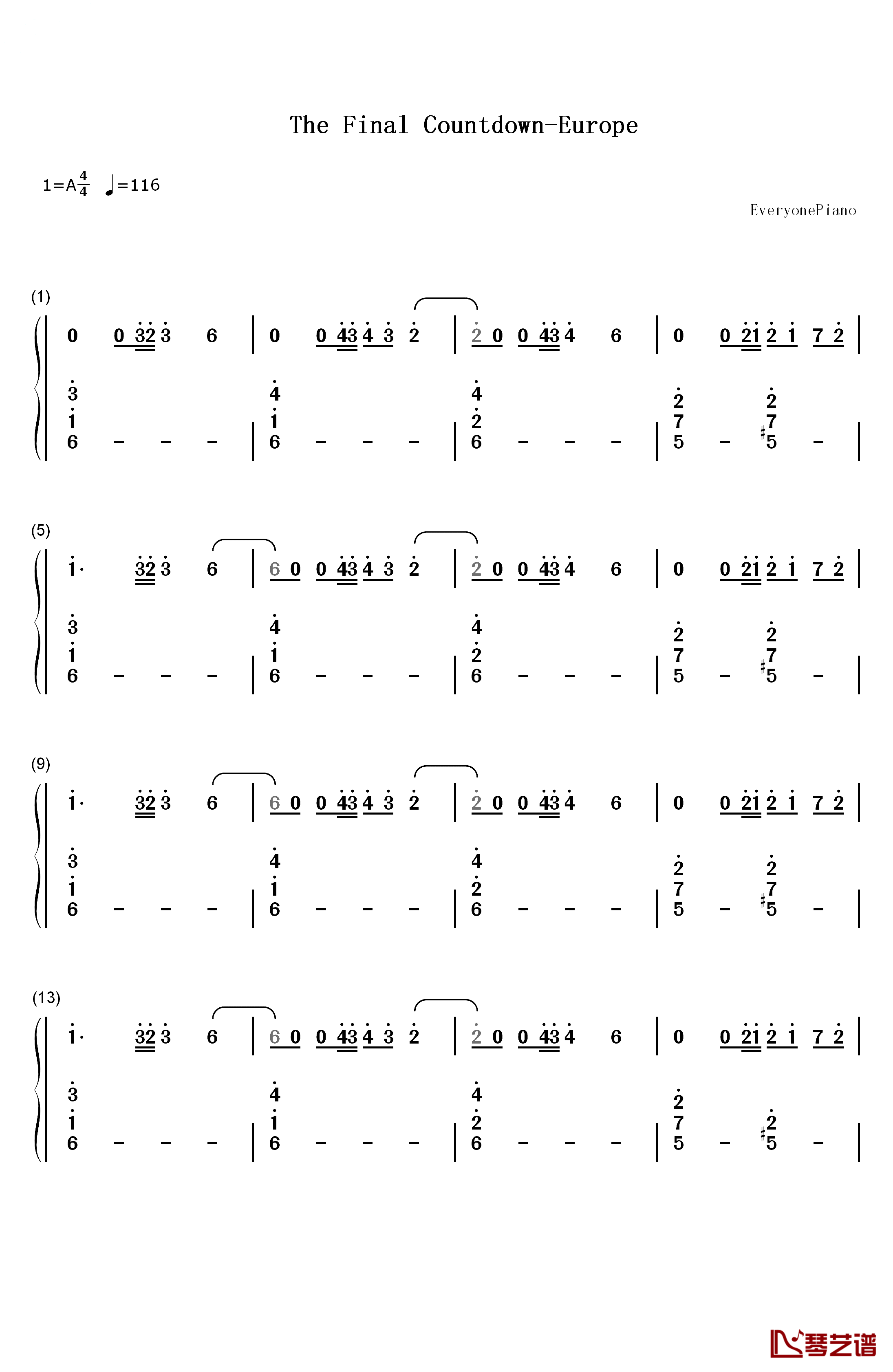 The Final Countdown钢琴简谱-数字双手-Europe
