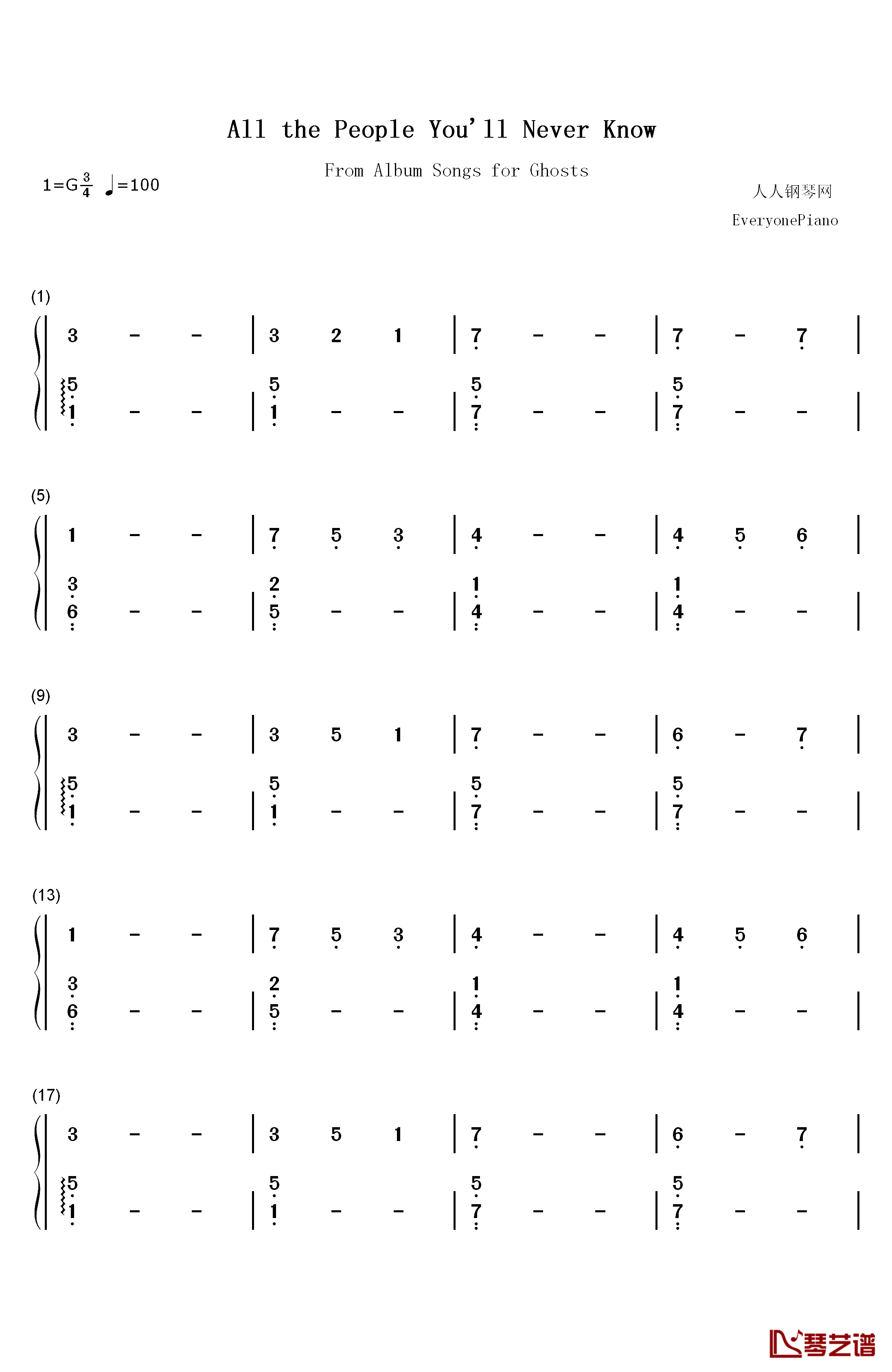 All the People You'll Never Know钢琴简谱-数字双手-Circadian Eyes