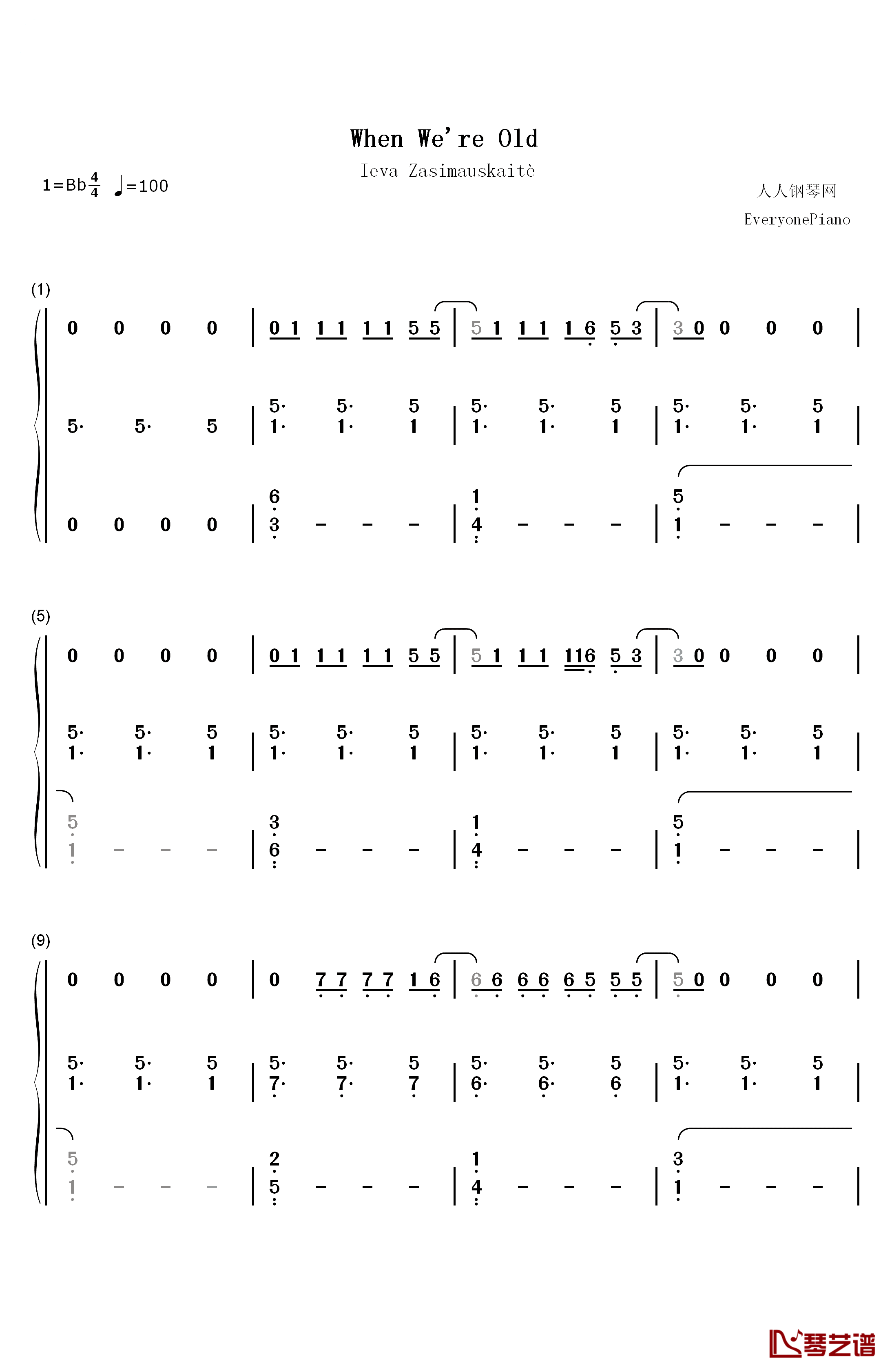 When We're Old钢琴简谱-数字双手-Ieva Zasimauskaitè