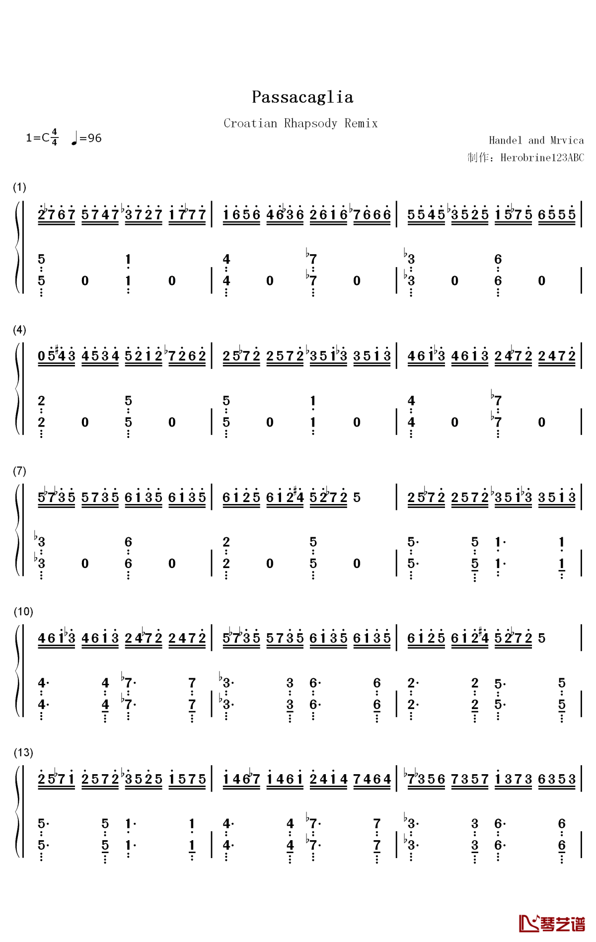 帕萨卡利亚克罗地亚变奏钢琴简谱-数字双手-Handel Mrvica