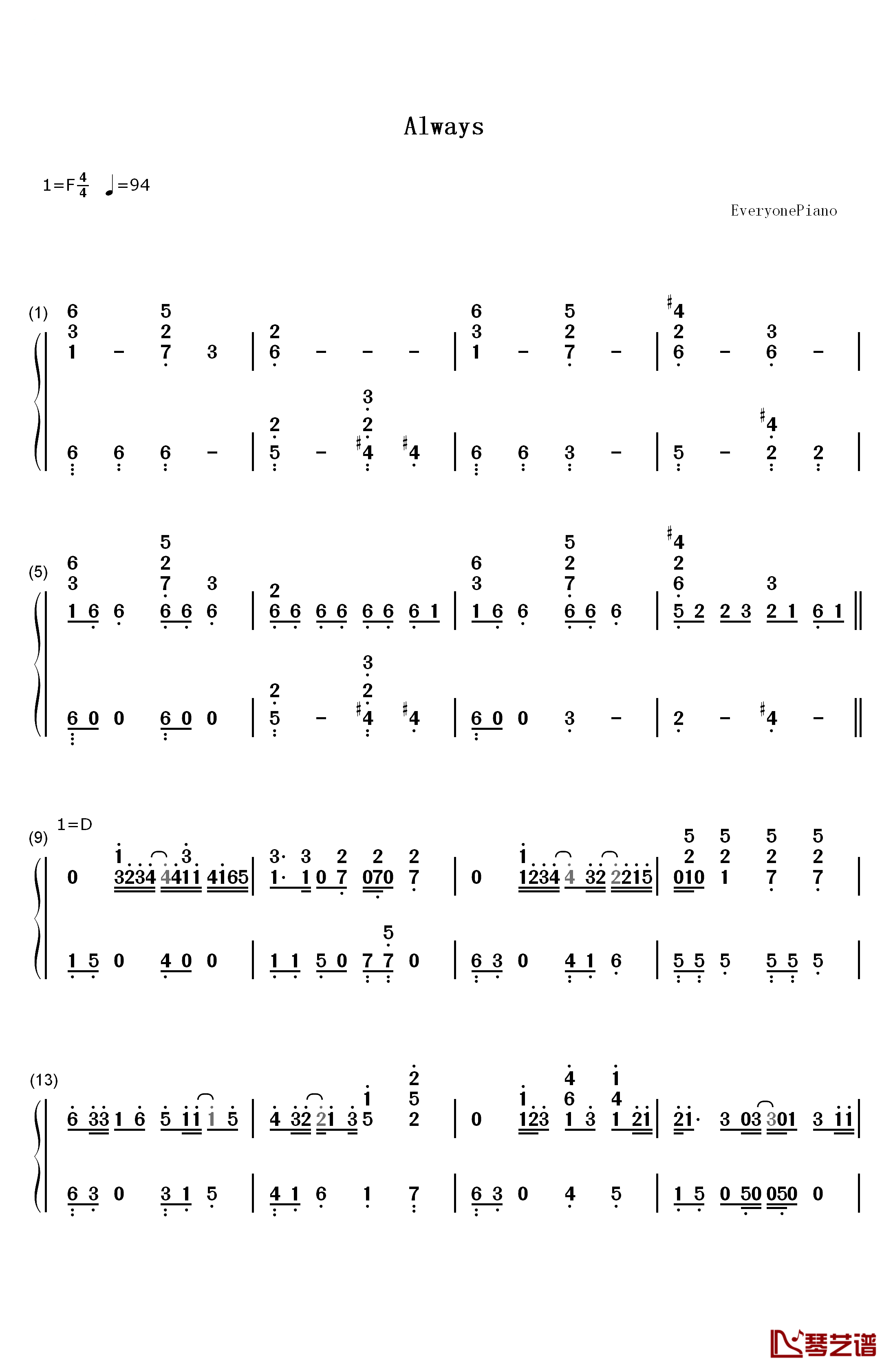 Always钢琴简谱-数字双手-仓木麻衣