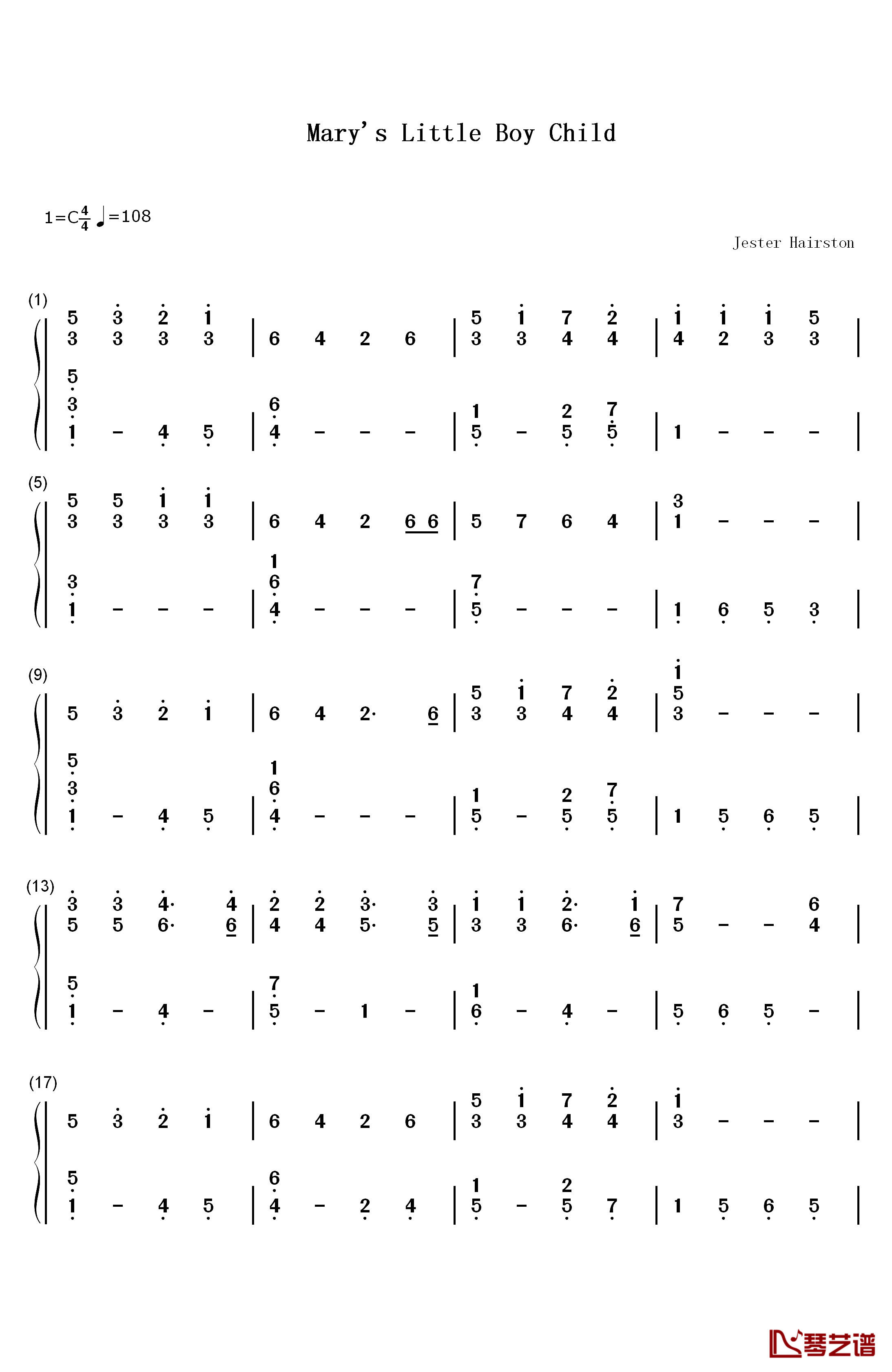 Mary's Boy Child钢琴简谱-数字双手-Jester Hairston