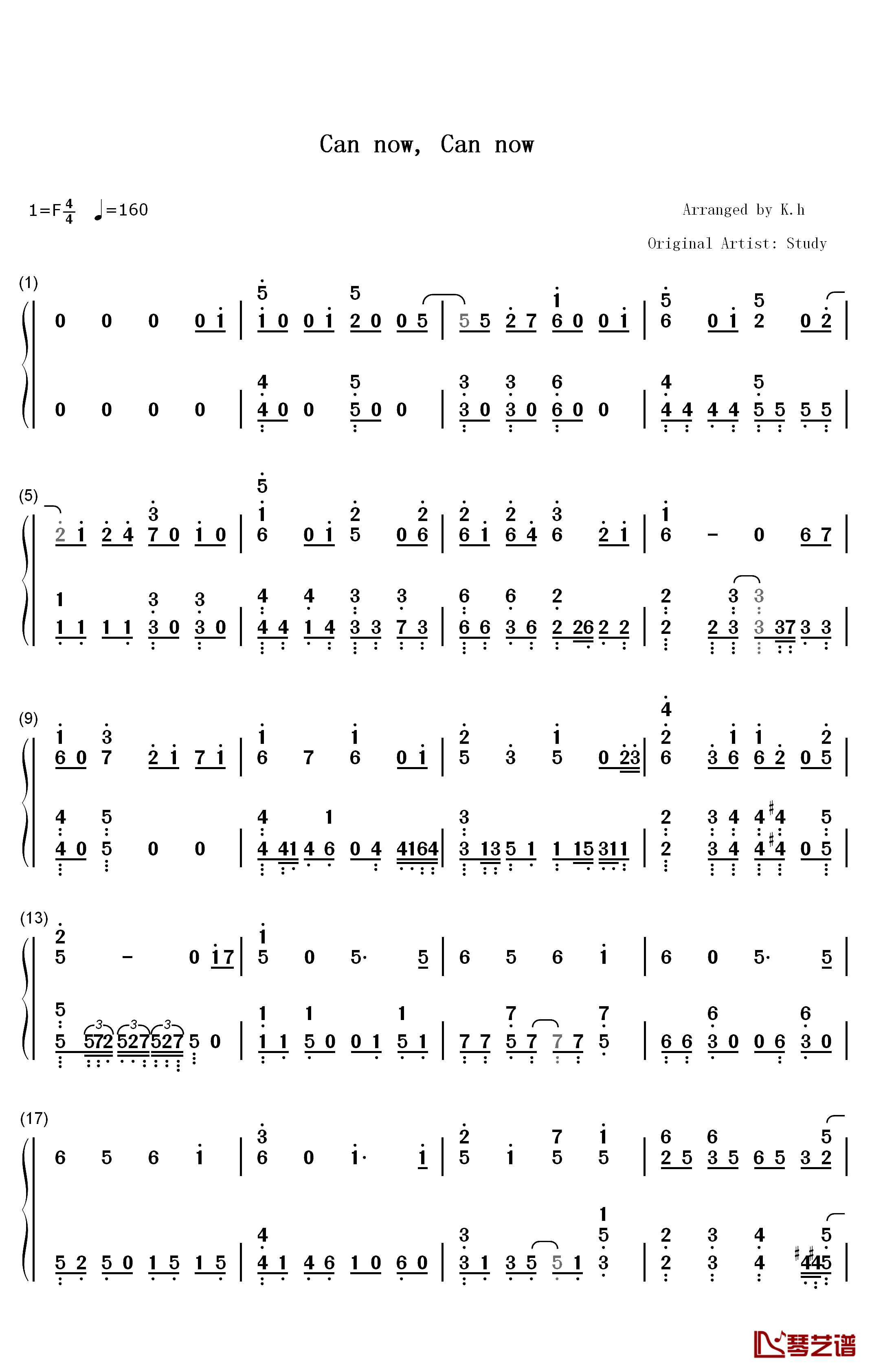 Can now Can now钢琴简谱-数字双手-Study