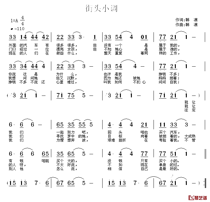 街头三部曲简谱-又名：街头小调韩凛-