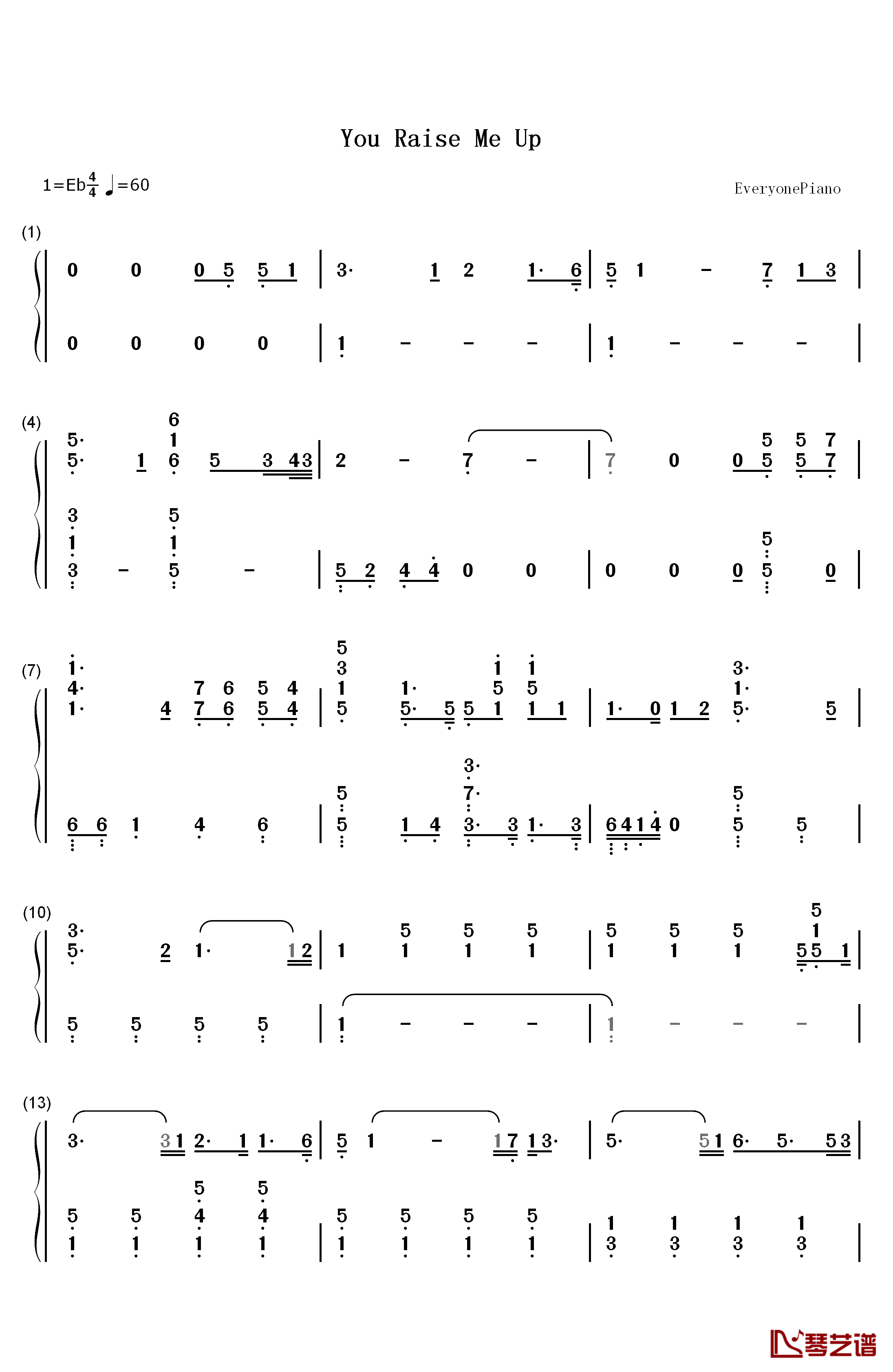 You Raise Me Up钢琴简谱-数字双手-Josh Groban