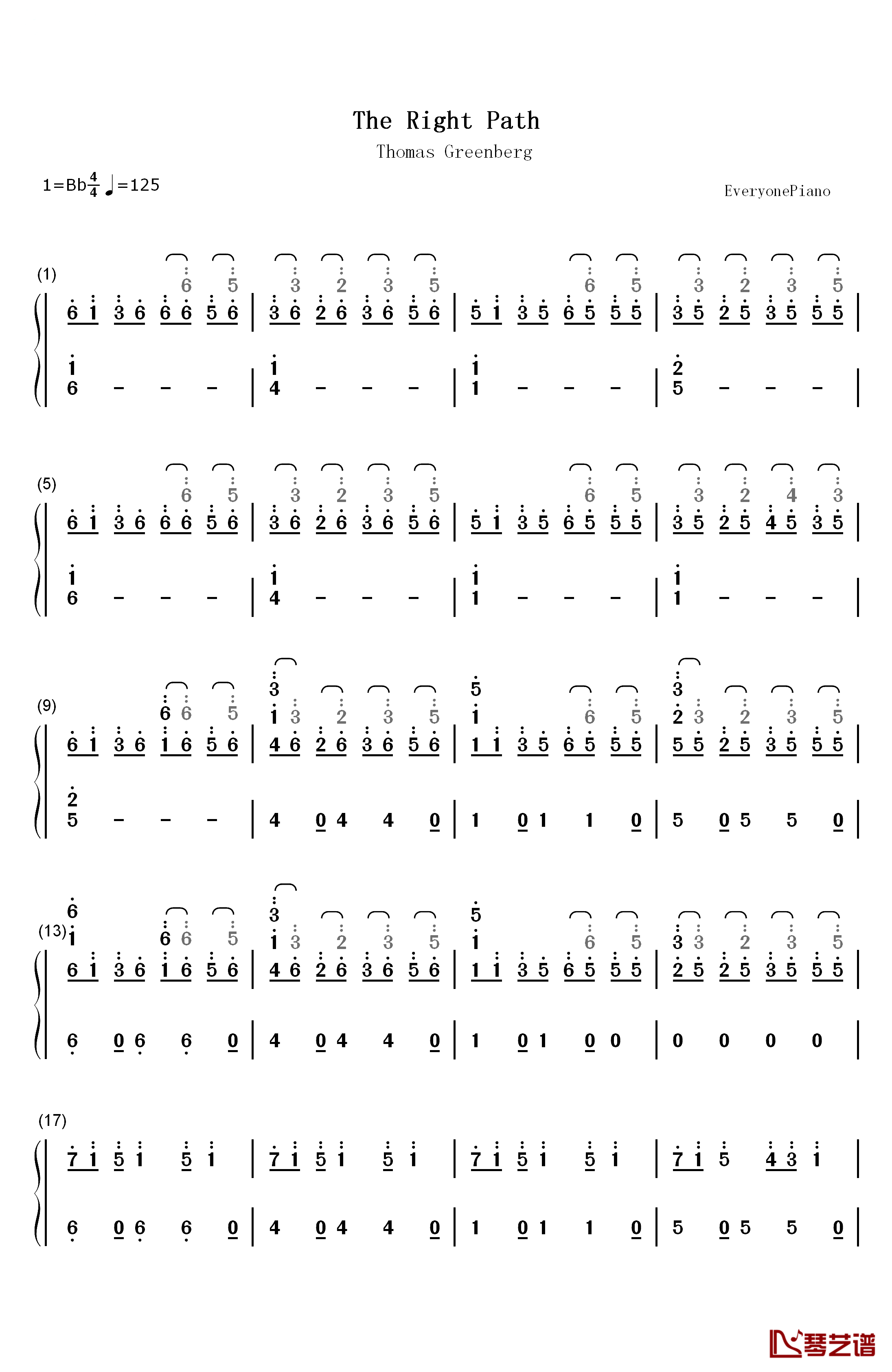 The Right Path钢琴简谱-数字双手-Thomas Greenberg