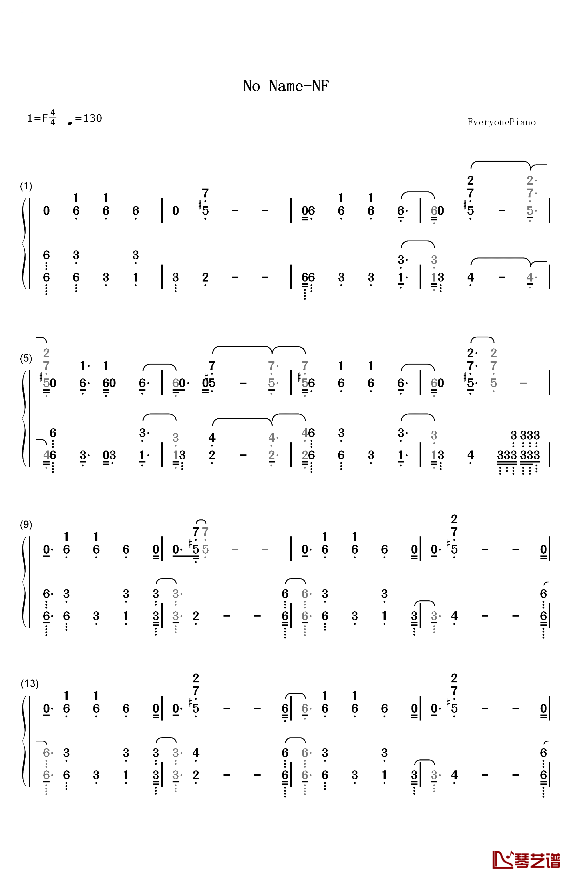 No Name钢琴简谱-数字双手-NF