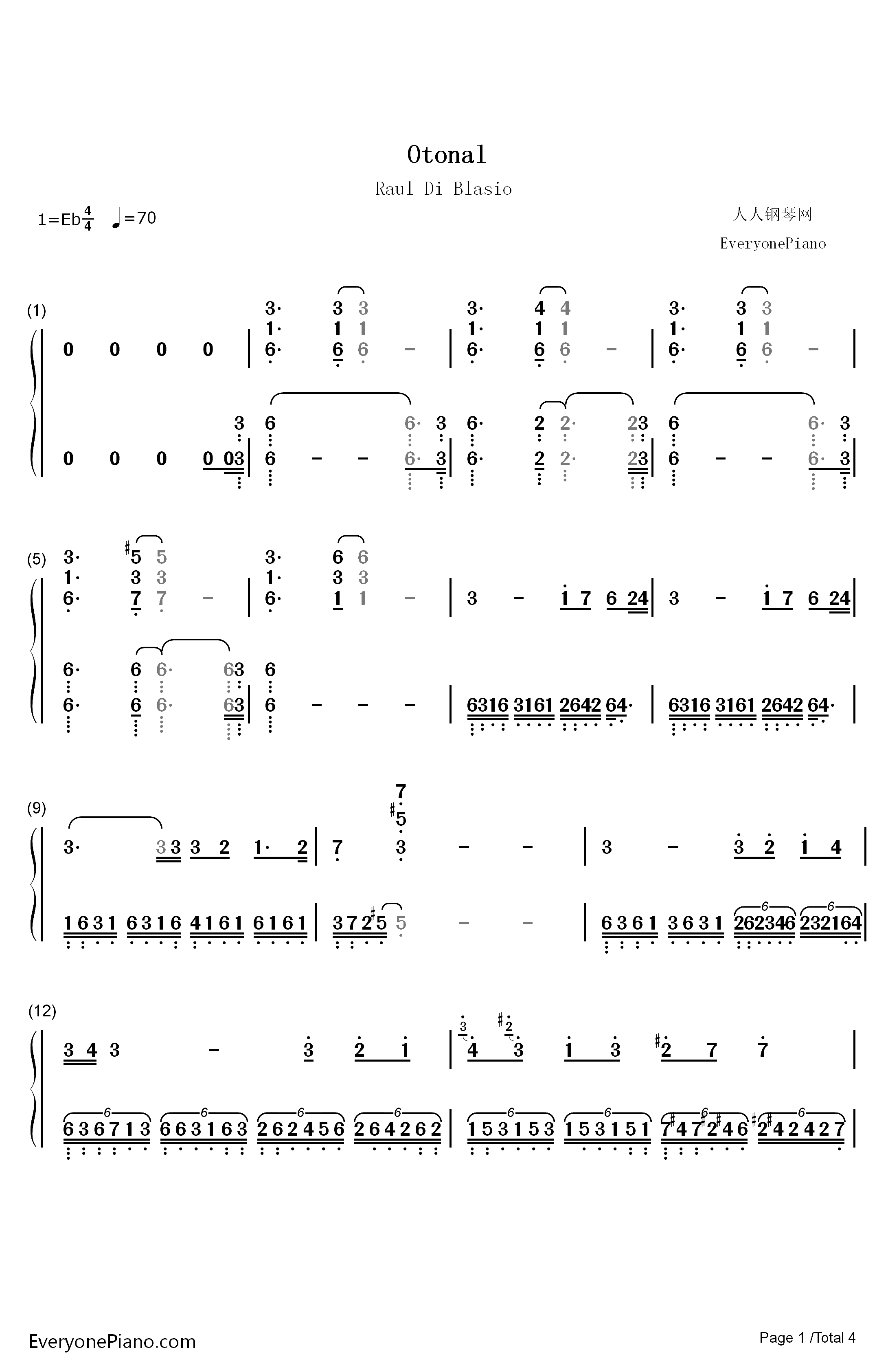 Otonal钢琴简谱-数字双手-Raul Di Blasio